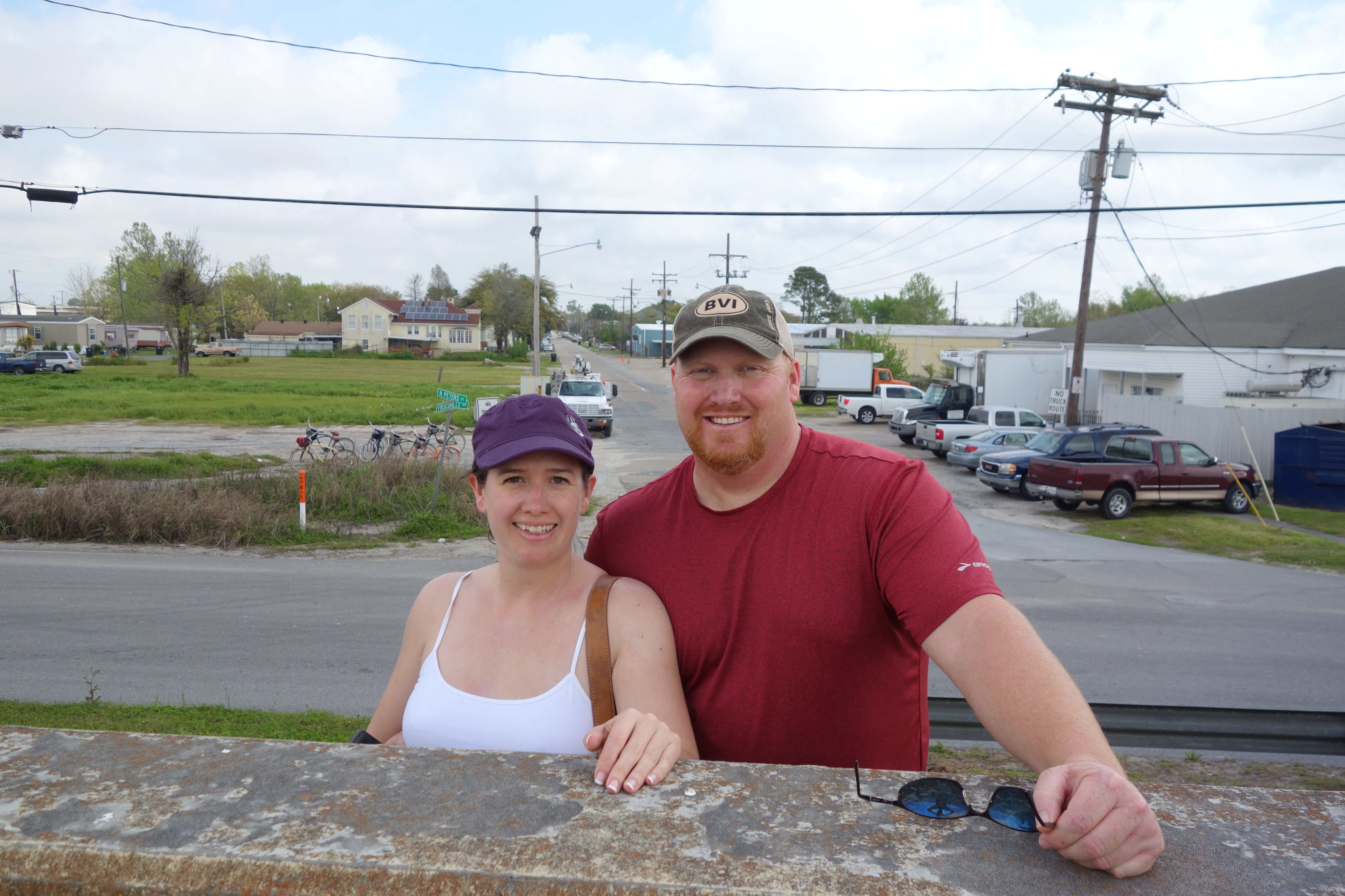Frank and Stormy on the bike tour at the levee in the Lower 9th Ward.